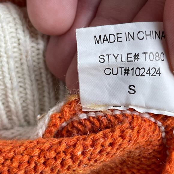 Lavender J Abstract Knit Sweater Womens Small Orange Aztec Quilted - Picture 3 of 7